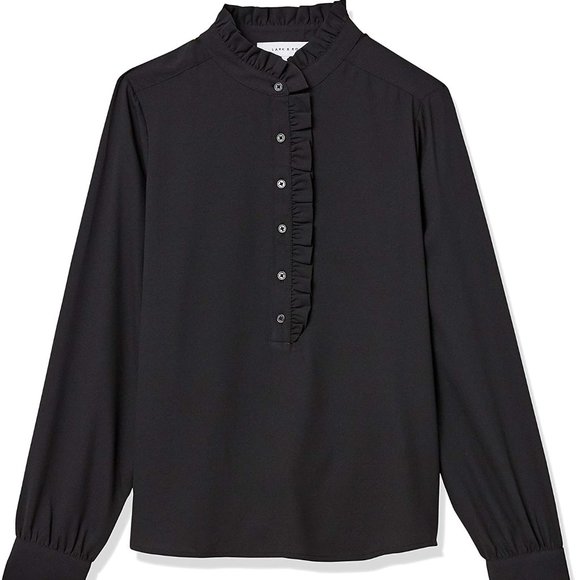 Womens Long Sleeve Ruffle Placket Button-up Blouse - Picture 1 of 5